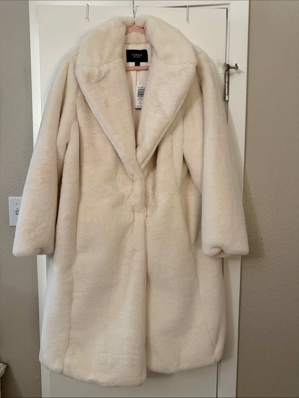 torrid Cream Faux Fur Pea Coat with Wide Collar